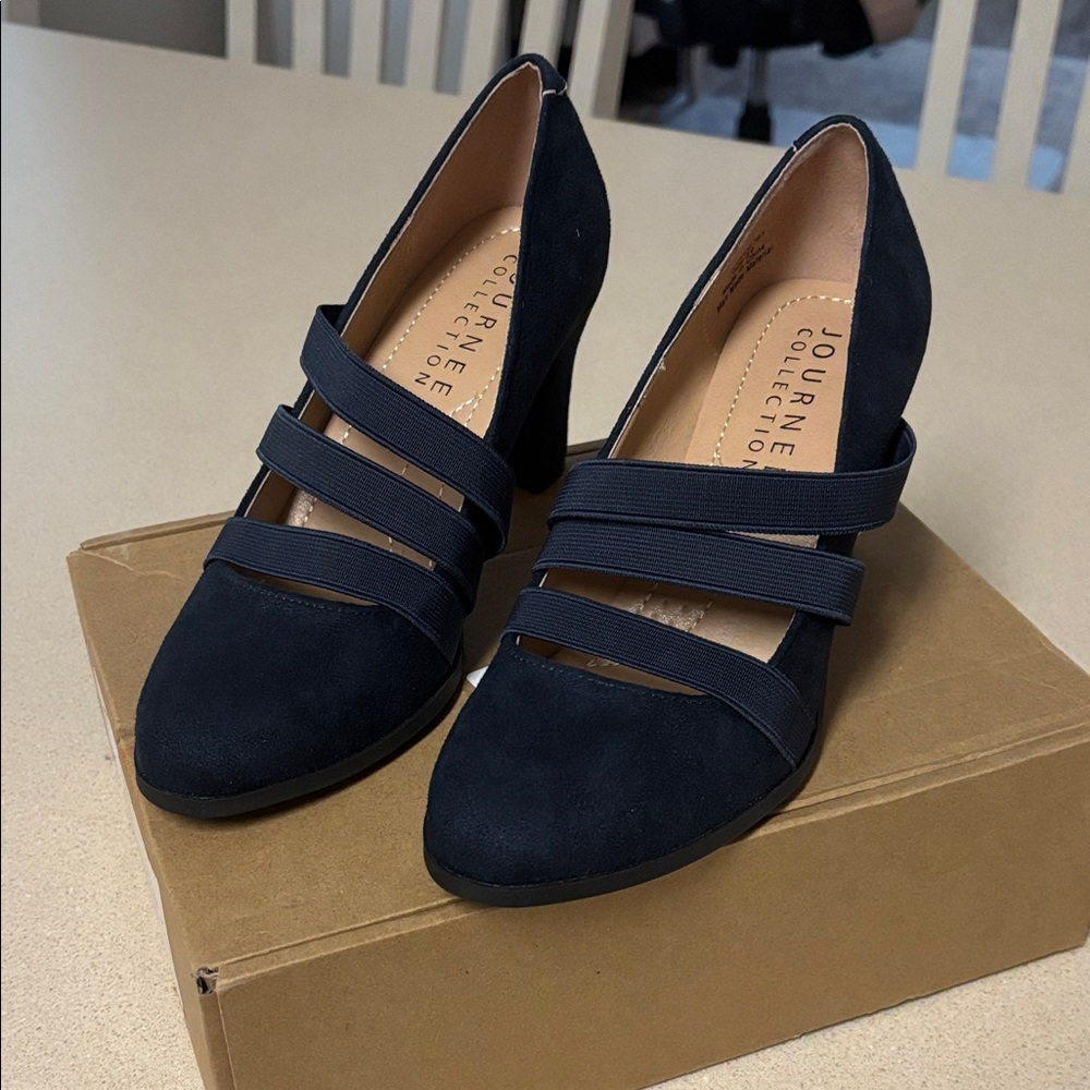 Journee Collection Dark Blue Strappy Heels